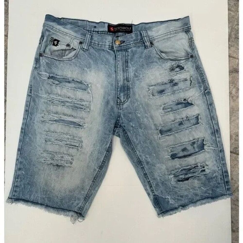 SouthPole South Pole Jorts Distressed Light Wash Denim Jean Shorts size 38